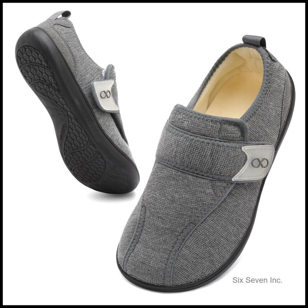 Men's Diabetic Slippers Wide Toe Box Adjustable Straps Non-Slip Indoor Outdoor